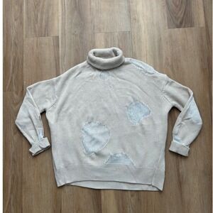 Collection Privée? Distressed wool cashmere cotton cream‎ turtleneck sweater 40